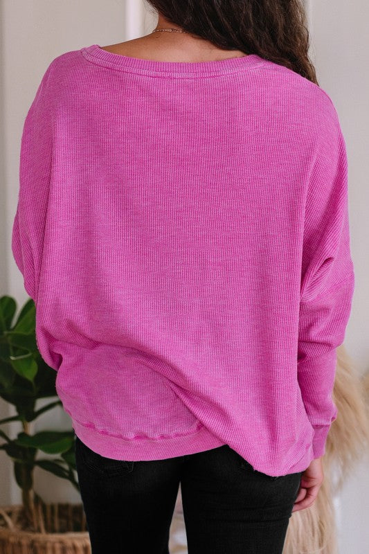 Waffle Knit Oversized Pullover - 2