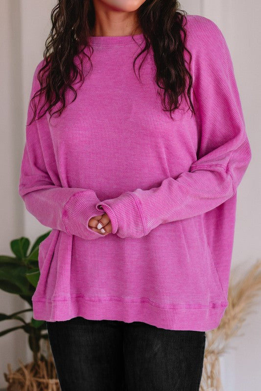 Waffle Knit Oversized Pullover - 2
