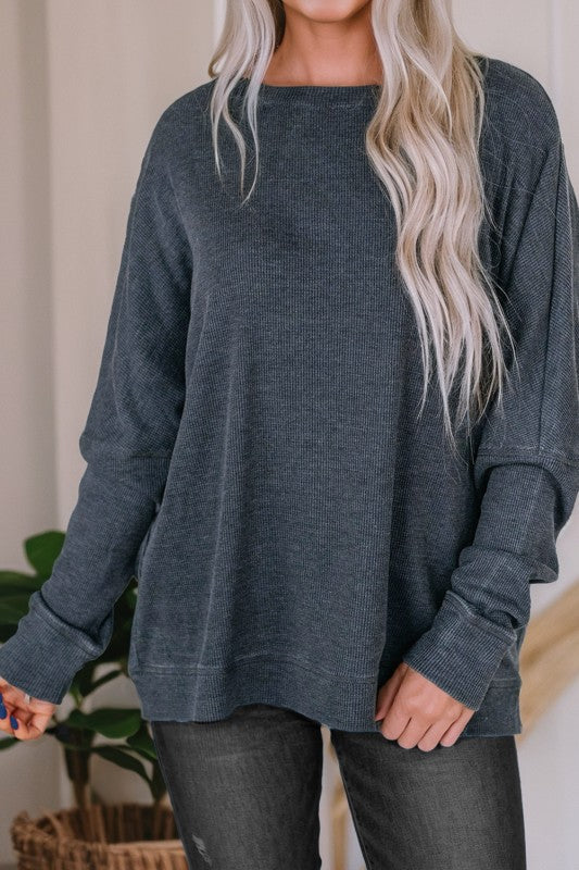 Waffle Knit Oversized Pullover - 2