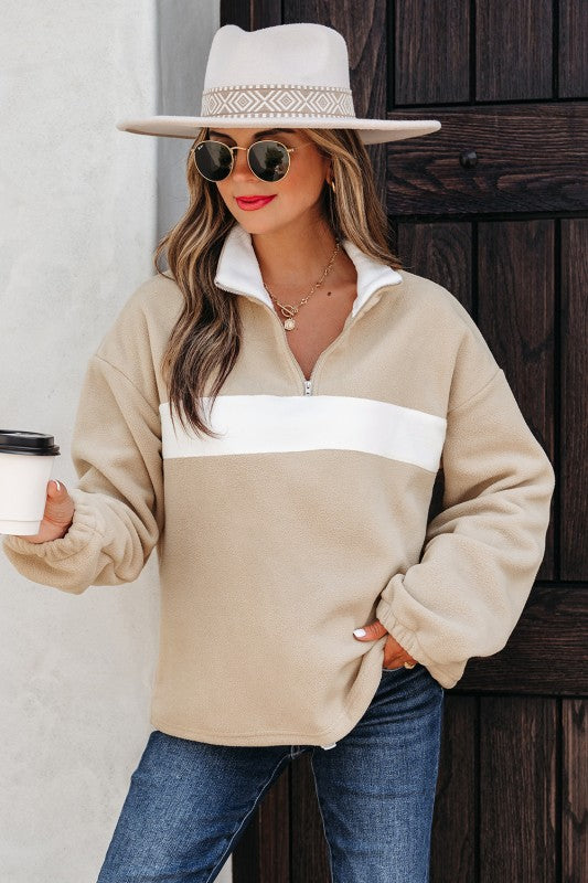 Fleece Parchment Color Block Pullover