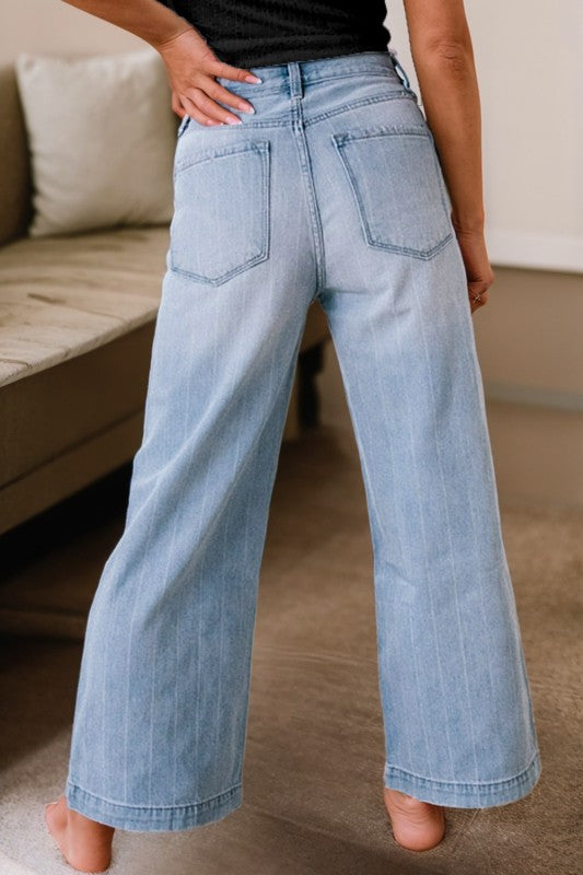 Pin Stripe Wide Denim Jeans