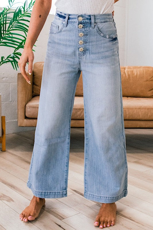 Pin Stripe Wide Denim Jeans