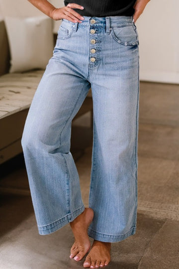 Pin Stripe Wide Denim Jeans