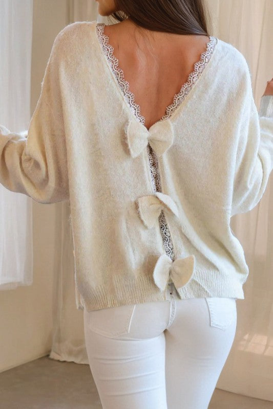 Bow and Lace Back Sweater Top