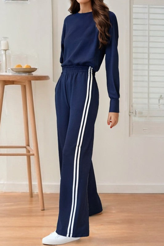 Knit Crop Pullover Wide Leg Pant Set