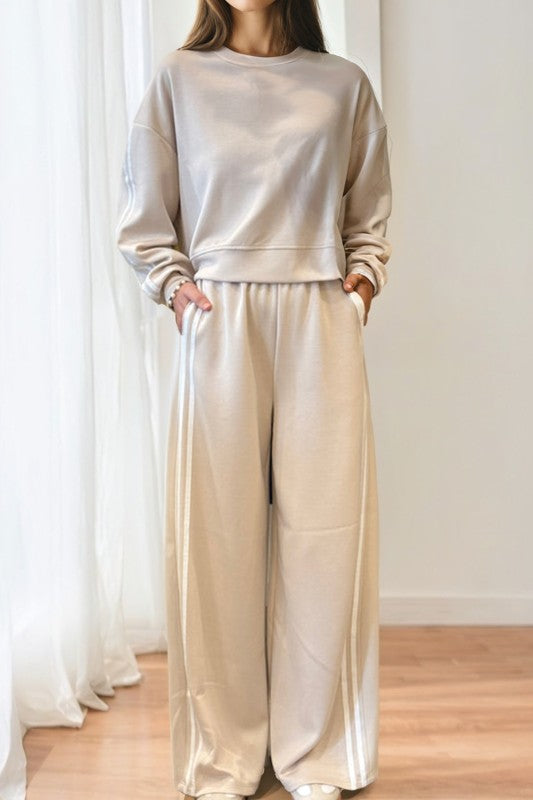 Knit Crop Pullover Wide Leg Pant Set