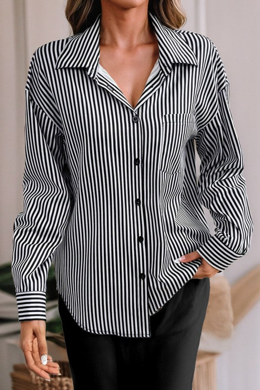 Bow Stripe Open Back Blouse