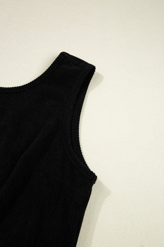 Sleeveless Corduroy Pocket Dress - 2