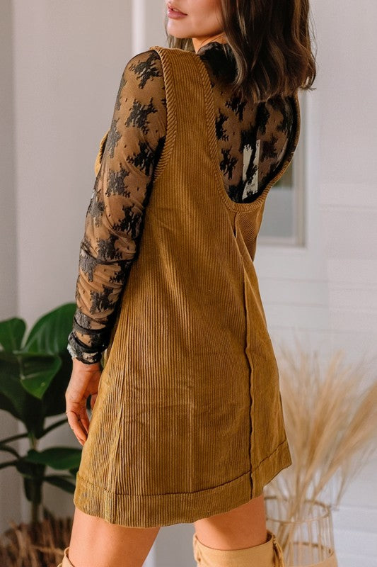 Sleeveless Corduroy Pocket Dress - 2