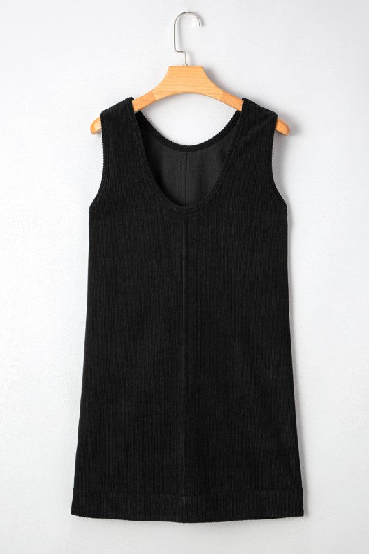 Sleeveless Corduroy Pocket Dress - 2