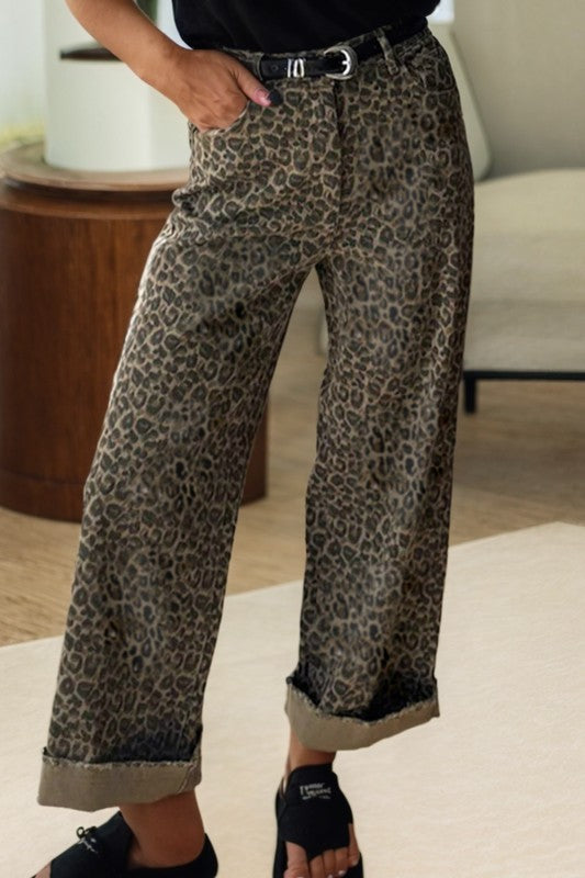 Leopard Print Straight Leg Jeans - 2