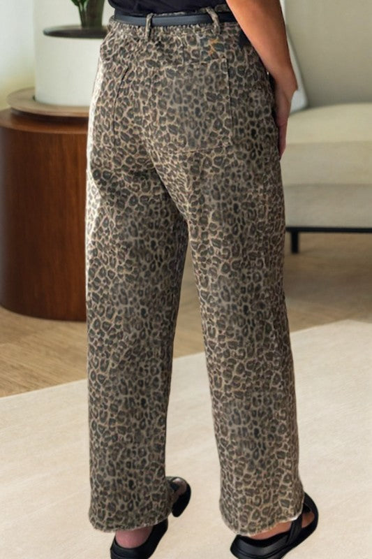 Leopard Print Straight Leg Jeans - 2