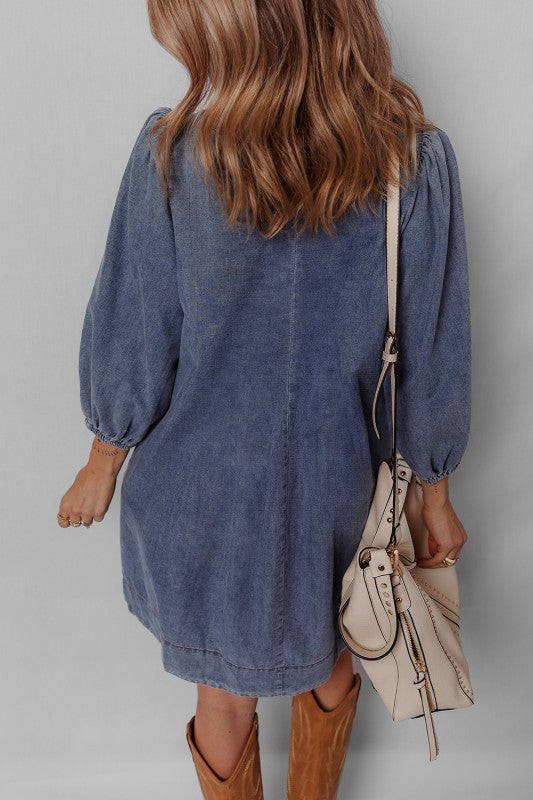Pleated Denim Mini Dress - 2