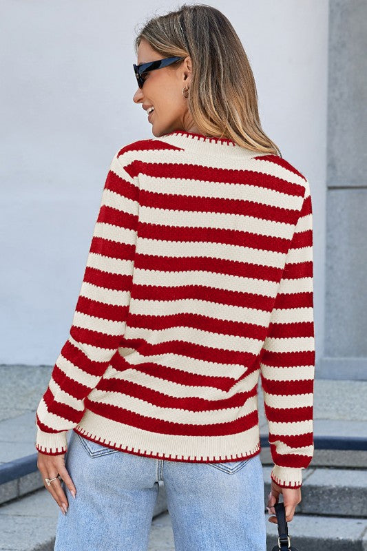 Gold Button Stripe Classic Cardigan