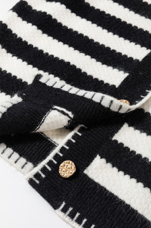 Gold Button Stripe Classic Cardigan