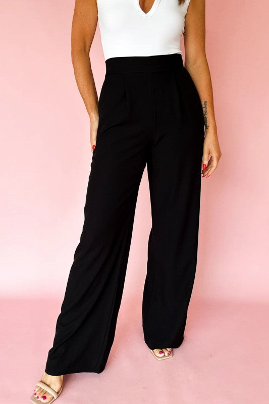 Black Pleated Straight Leg Pants