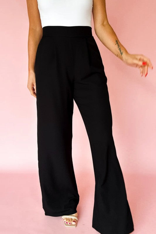 Black Pleated Straight Leg Pants