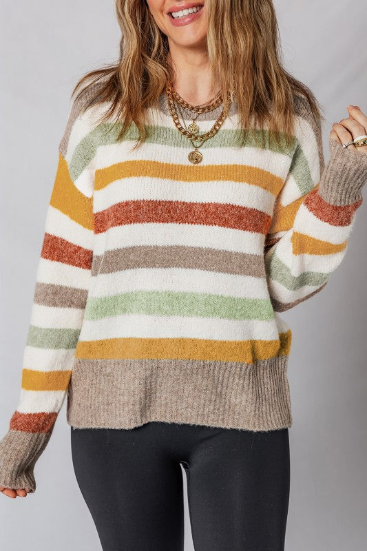 Autumn Stripe Crew Neck Pullover