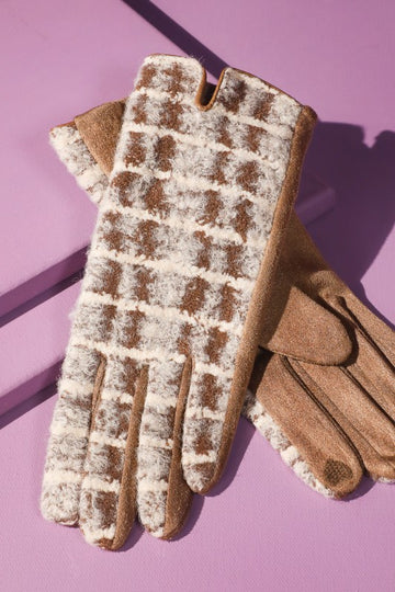 Fuzzy Check Plaid Smart Gloves