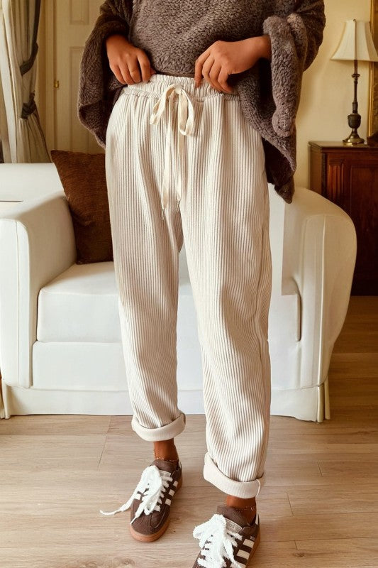 Drawstring Corduroy Pants - 2