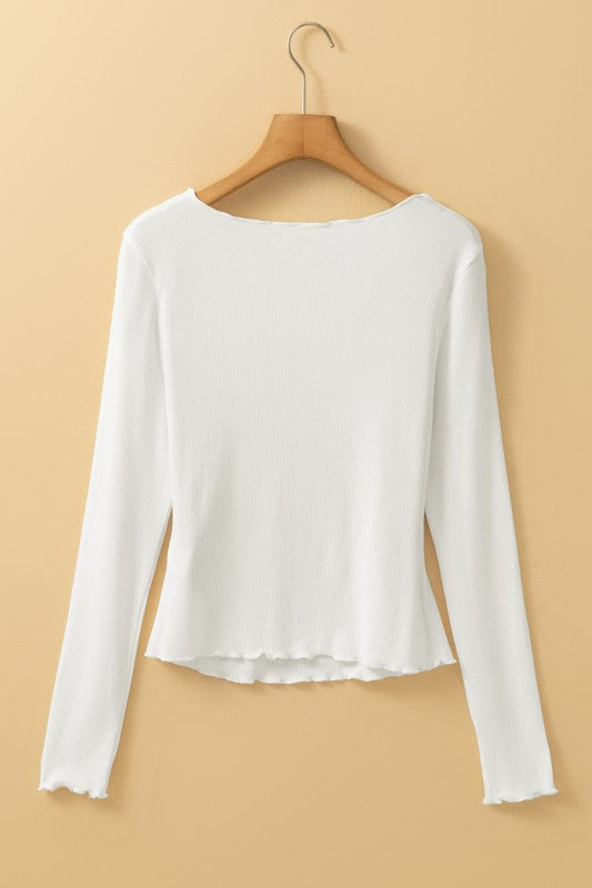 Ribbed Knit Exposed Seam White Top