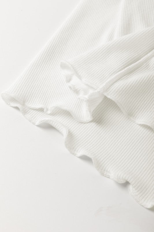 Ribbed Knit Exposed Seam White Top