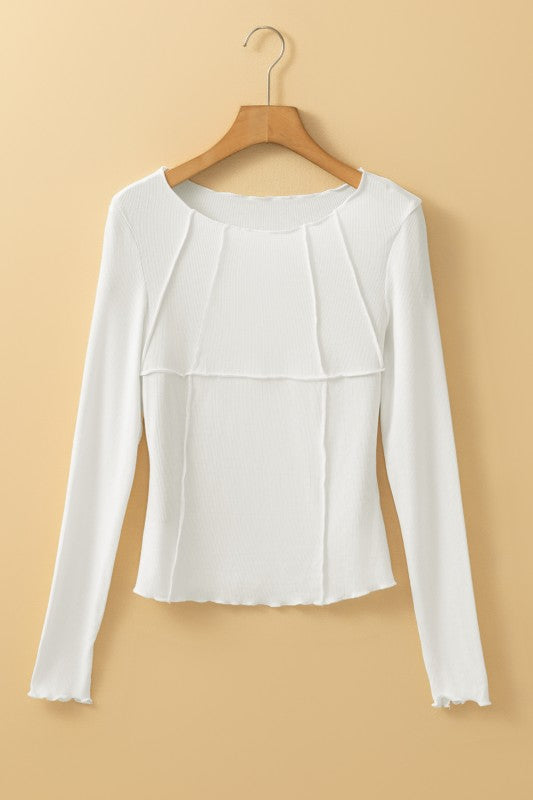 Ribbed Knit Exposed Seam White Top