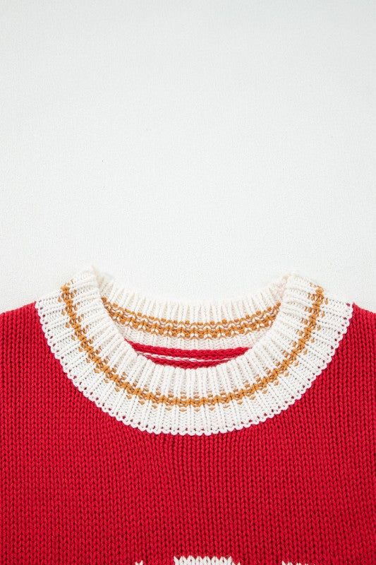 Red Merry Winter White Contrast Pullover