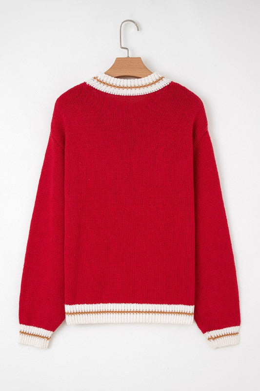 Red Merry Winter White Contrast Pullover