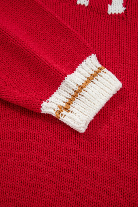 Red Merry Winter White Contrast Pullover