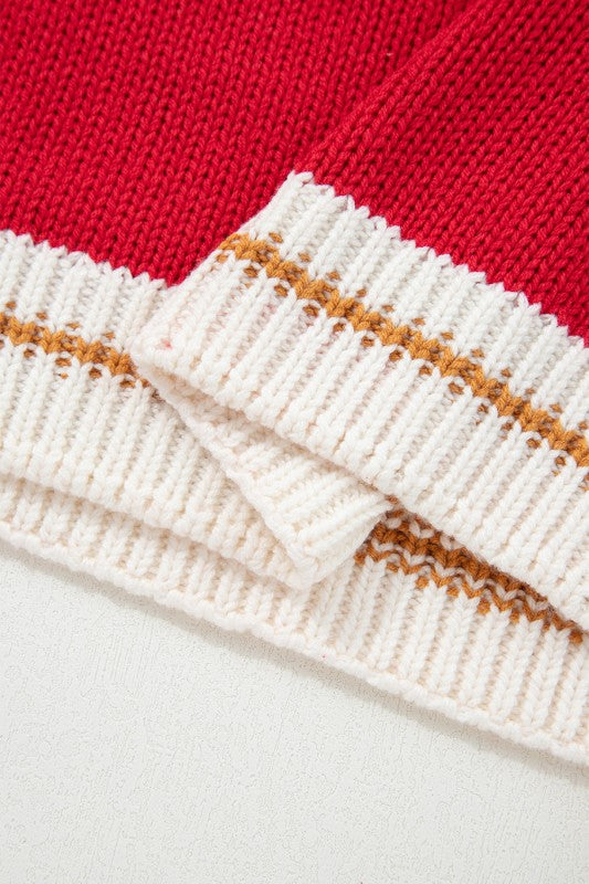 Red Merry Winter White Contrast Pullover