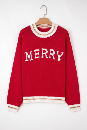 Red Merry Winter White Contrast Pullover