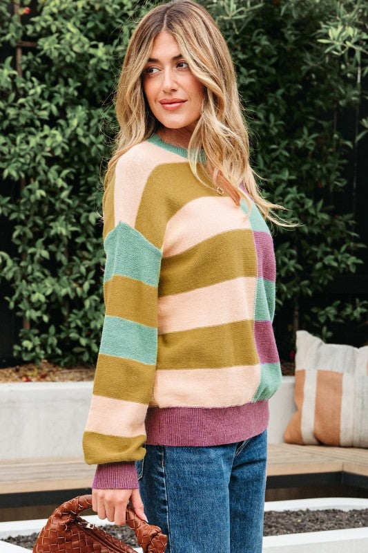 Striped Color Block Colorful Sweater