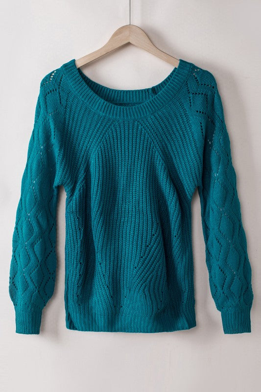Hollow Out Puff Knit Sleeve Sweater