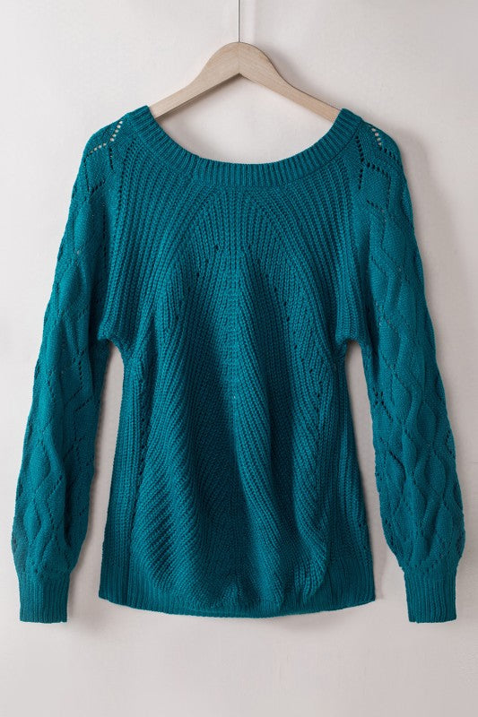 Hollow Out Puff Knit Sleeve Sweater