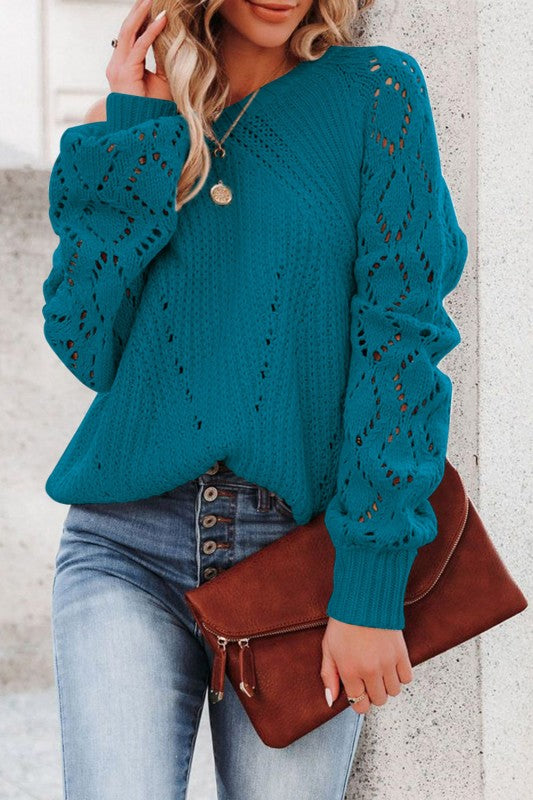 Hollow Out Puff Knit Sleeve Sweater