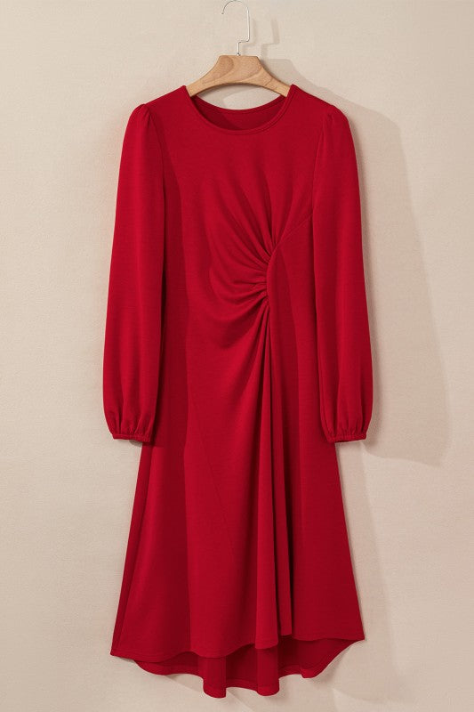 Lantern Sleeve Midi Dress - 2
