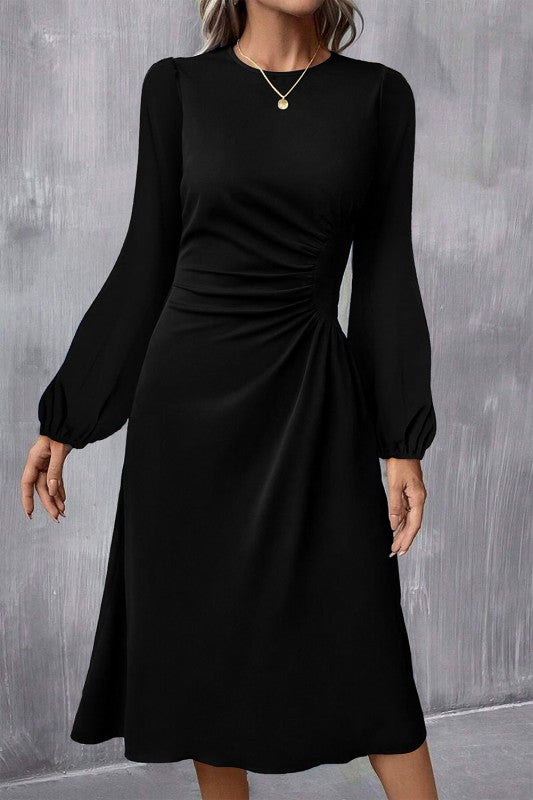 Lantern Sleeve Midi Dress - 2