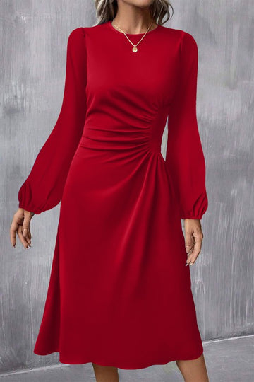 Lantern Sleeve Midi Dress - 2