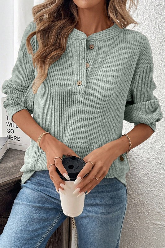 Ribbed Henley Top - 2