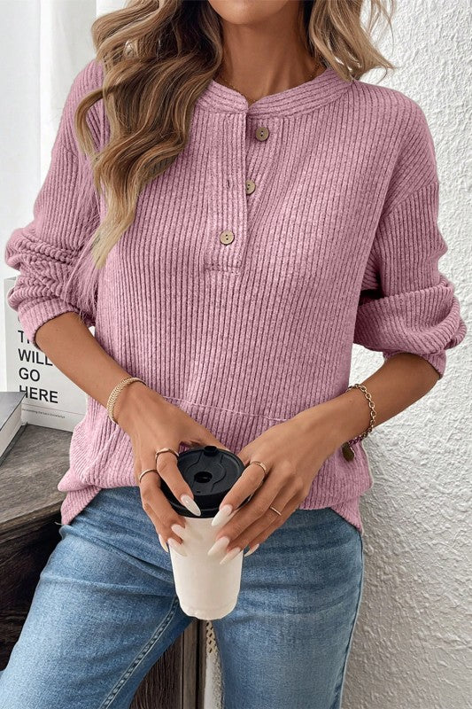 Ribbed Henley Top - 2