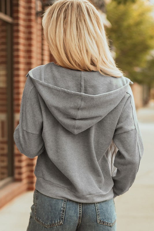 Waffle Knit Zipper Hoodie Jacket