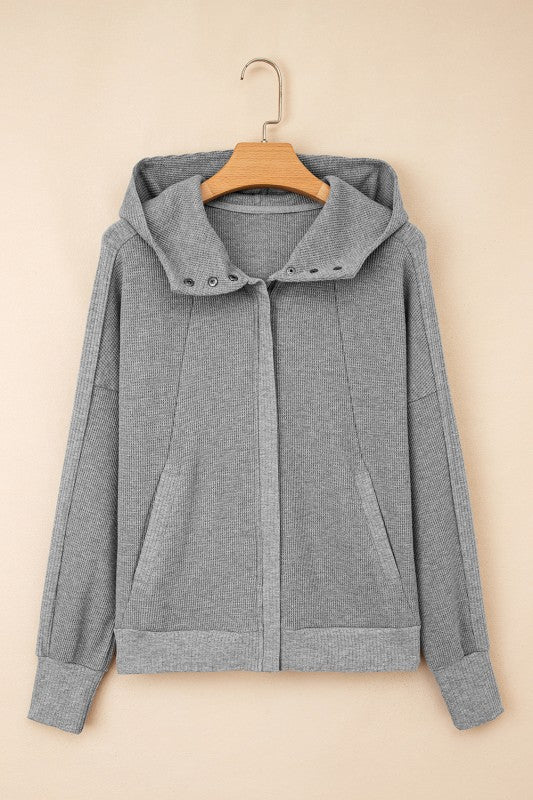 Waffle Knit Zipper Hoodie Jacket