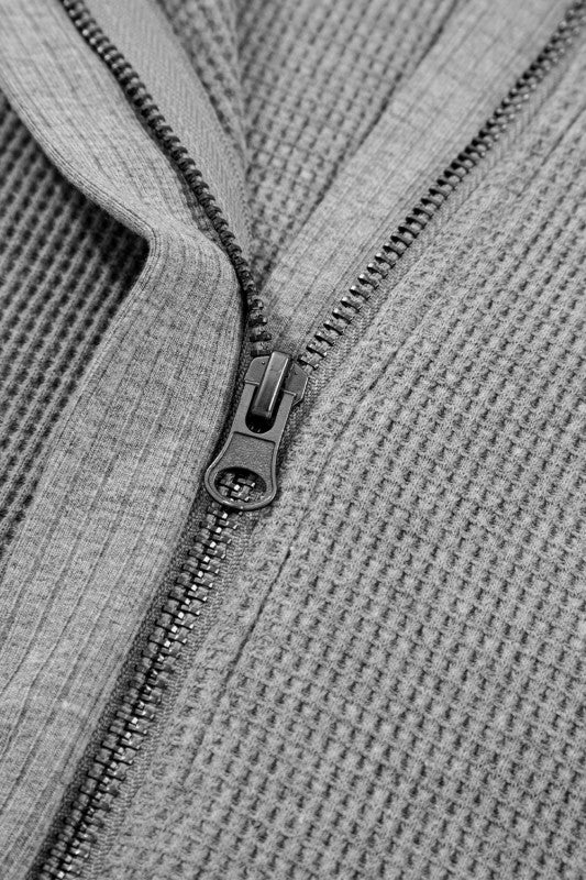 Waffle Knit Zipper Hoodie Jacket