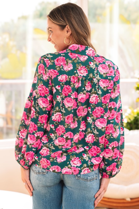 Pink & Green Floral Blouse