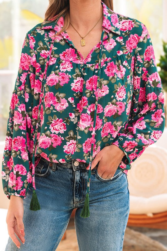 Pink & Green Floral Blouse