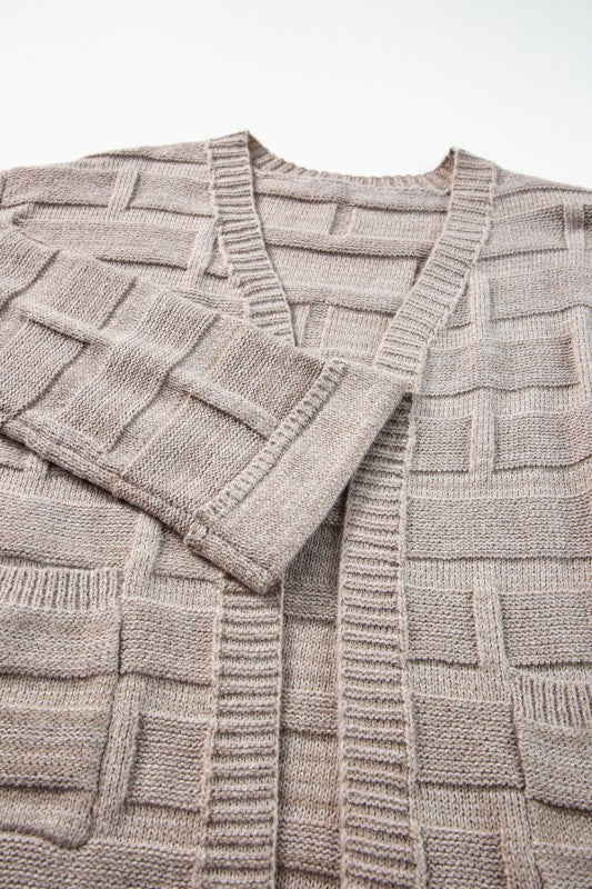Khaki Textured Pocket Cardigan