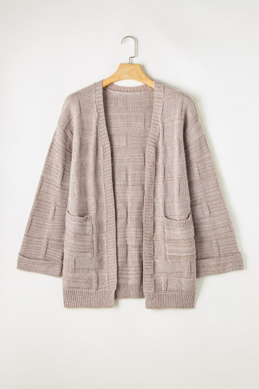 Khaki Textured Pocket Cardigan