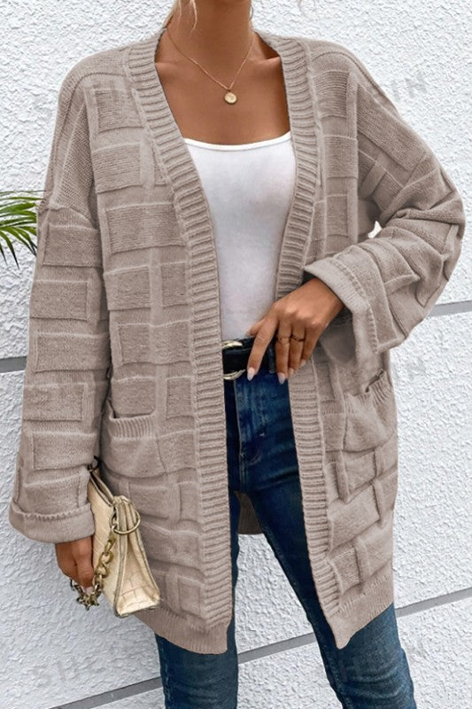 Khaki Textured Pocket Cardigan
