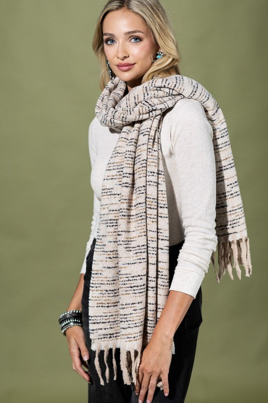 Super Soft Fringe Neutral Tone Scarf